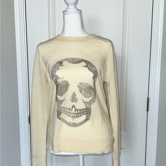 Zadig & Voltaire Women’s Distressed Miss Camo Skull Strass Sweater Size Medium - Picture 10 of 15